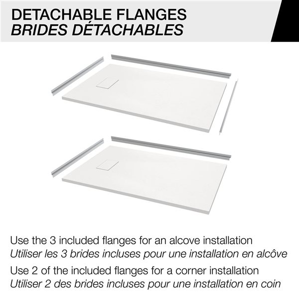 MAAX Stonea Solid Surface Universal Shower Base w/ End Drain 48 x 32-in - White