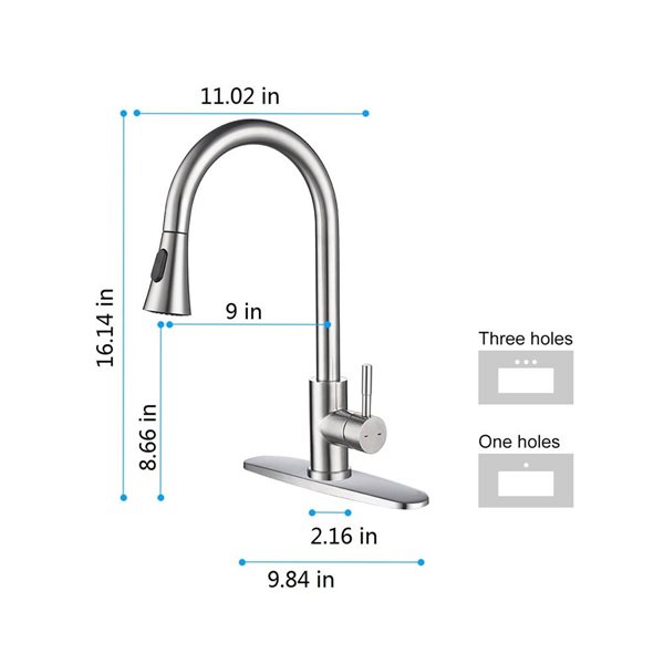 CASAINC Single Lever Handle Deck-Mount Pull-Down Kitchen Faucet - Brushed Nickel