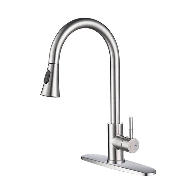 CASAINC Single Lever Handle Deck-Mount Pull-Down Kitchen Faucet - Brushed Nickel