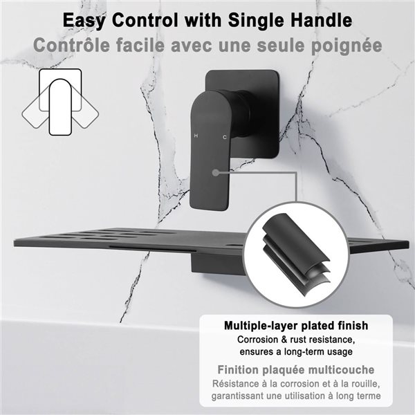 CASAINC 1-Handle Waterfall Bathroom Sink Faucet - Solid Brass - Matte Black