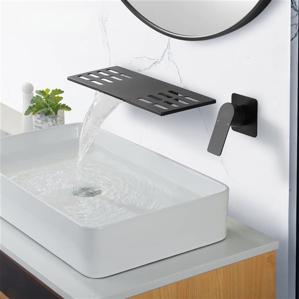 CASAINC 1-Handle Waterfall Bathroom Sink Faucet - Solid Brass - Matte Black