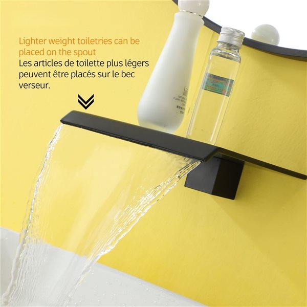 CASAINC 1-Handle Waterfall Bathroom Sink Faucet - Solid Brass - Matte Black