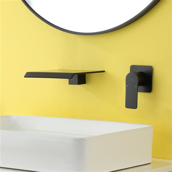 CASAINC 1-Handle Waterfall Bathroom Sink Faucet - Solid Brass - Matte Black