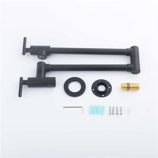 CASAINC 2-Handle Wall Mount Pot Filler Kitchen Faucet 6-in - Matte Black