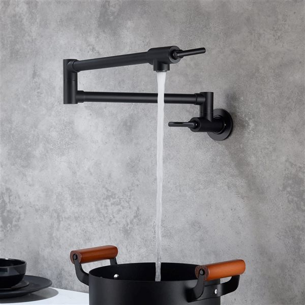 CASAINC 2-Handle Wall Mount Pot Filler Kitchen Faucet 6-in - Matte Black