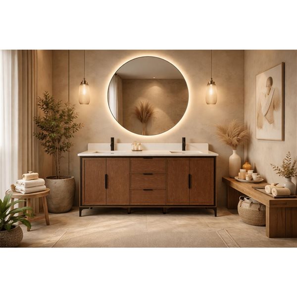 Spa Bathe Theo 72-in Jacobean Double Vanity with White with Grey Specks Engineered Stone Top