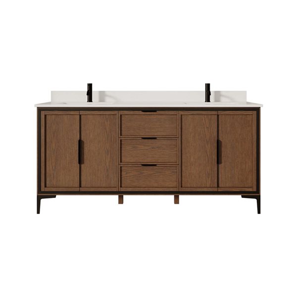 Spa Bathe Theo 72-in Jacobean Double Vanity with White with Grey Specks Engineered Stone Top