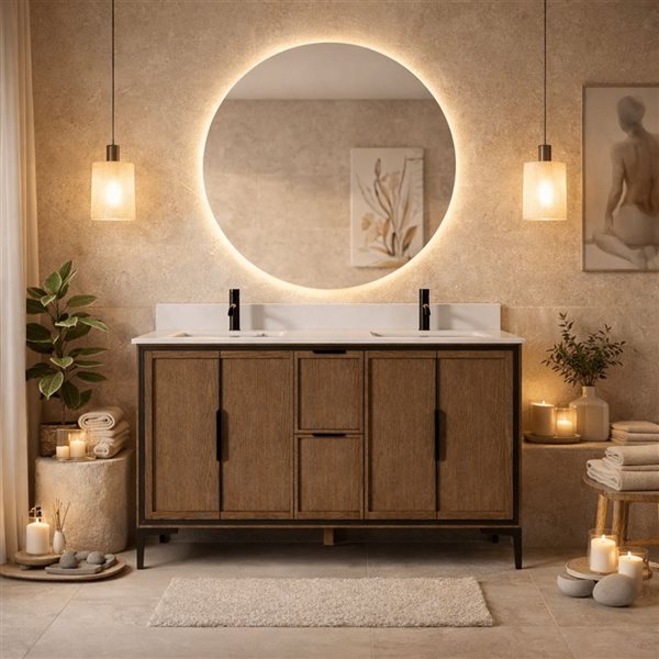 Spa Bathe Theo 60-in Jacobean Double Vanity with White with Grey Specks Engineered Stone Top