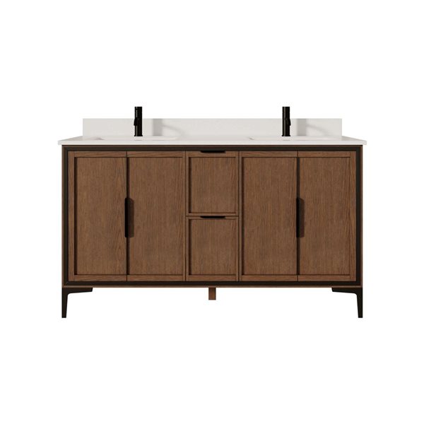 Spa Bathe Theo 60-in Jacobean Double Vanity with White with Grey Specks Engineered Stone Top