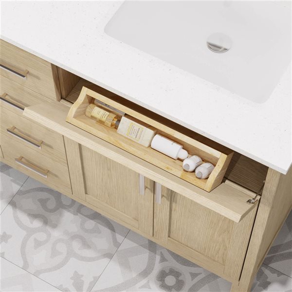 Spa Bathe Kate II 60-in Weathered Oak Double Vanity with White with Grey Specks Engineered Stone Top