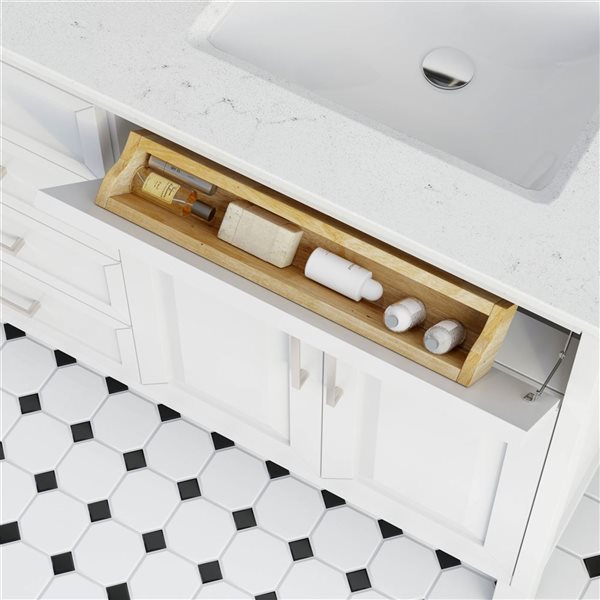 Spa Bathe Thomas II 72-in High Reflective White Double Vanity with White with Grey Specks Engineered Stone Top