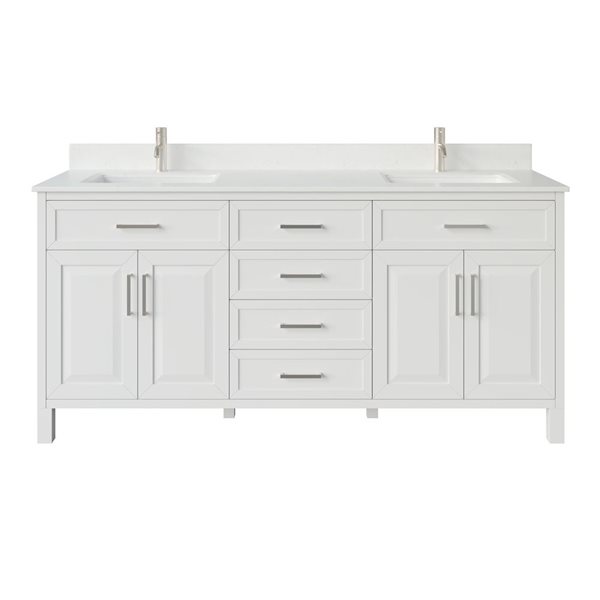 Spa Bathe Thomas II 72-in High Reflective White Double Vanity with White with Grey Specks Engineered Stone Top