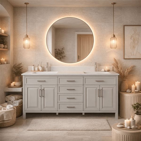 Spa Bathe Thomas II 72-in Essential Grey Double Vanity with White with Grey Specks Engineered Stone Top