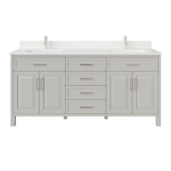 Spa Bathe Thomas II 72-in Essential Grey Double Vanity with White with Grey Specks Engineered Stone Top