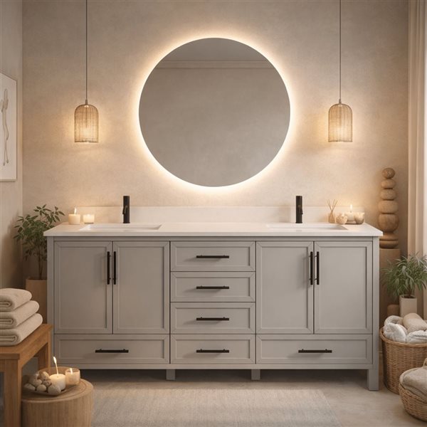 Spa Bathe Henley II 72-in Essential Grey Double Vanity with White with Grey Specks Engineered Stone Top
