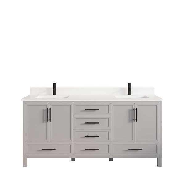 Spa Bathe Henley II 72-in Essential Grey Double Vanity with White with Grey Specks Engineered Stone Top