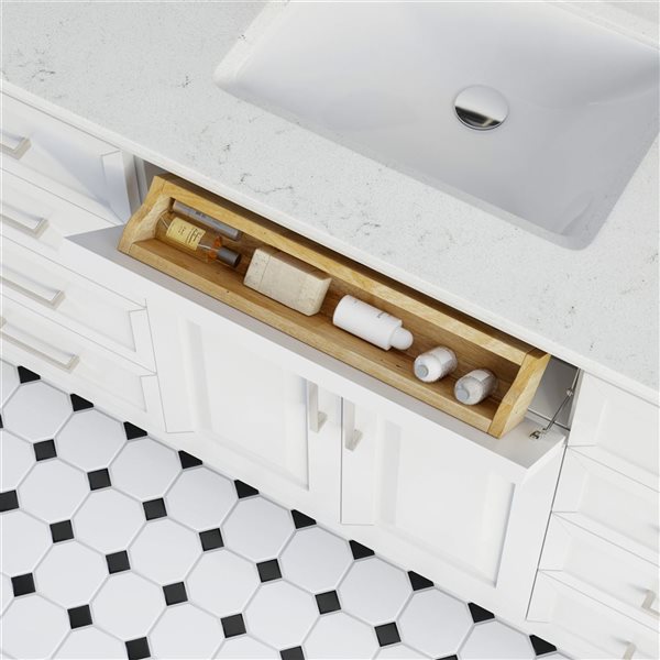 Spa Bathe Thomas II 60-in High Reflective White Single Vanity with White with Grey Specks Engineered Stone Top