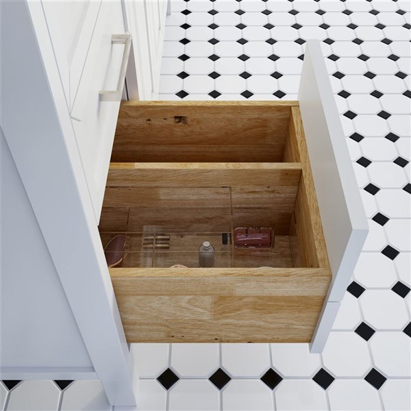 Spa Bathe Thomas II 60-in High Reflective White Single Vanity with White with Grey Specks Engineered Stone Top