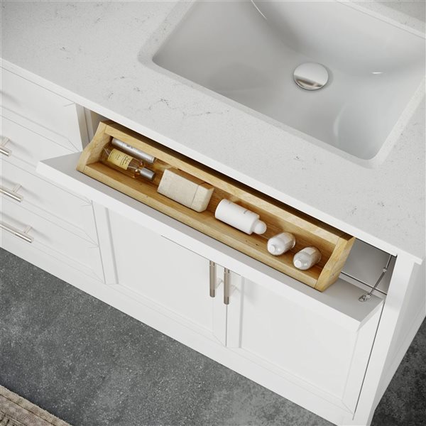 Spa Bathe Brook II 72-in High Reflective White Double Vanity with White with Grey Specks Engineered Stone Top