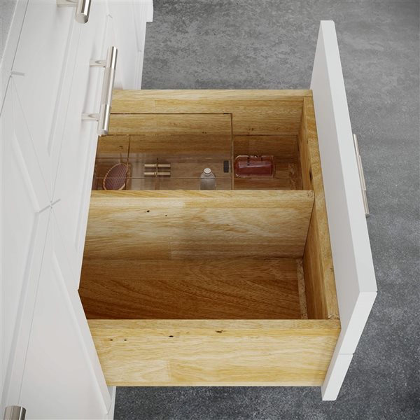 Spa Bathe Brook II 72-in High Reflective White Double Vanity with White with Grey Specks Engineered Stone Top