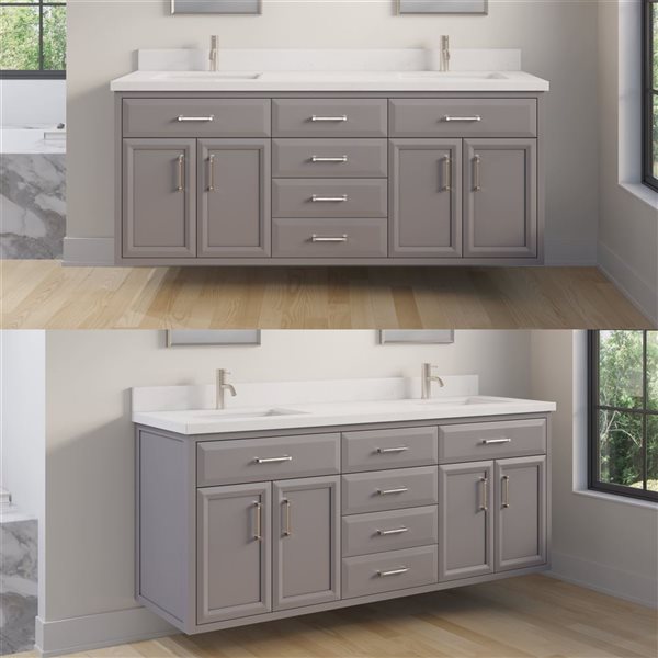 Spa Bathe Calumet III 72-in Mink Double Vanity with White with Grey Specks Engineered Stone Top