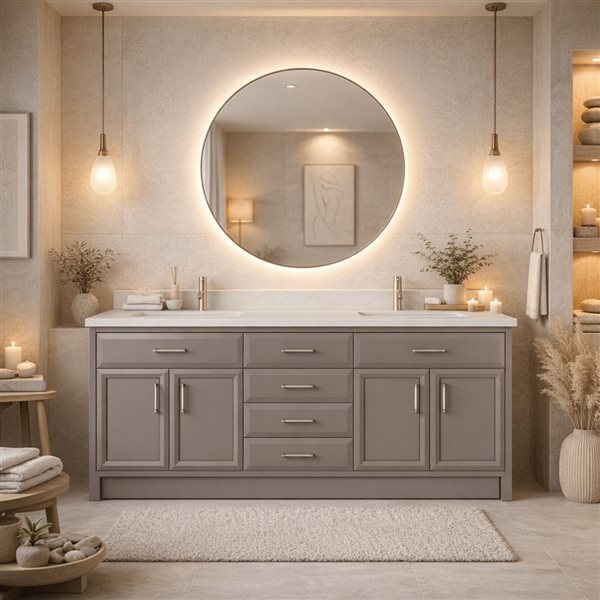Spa Bathe Calumet III 72-in Mink Double Vanity with White with Grey Specks Engineered Stone Top