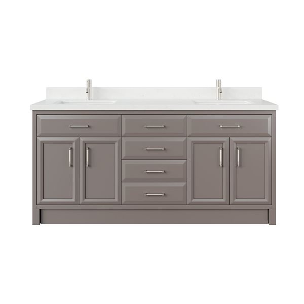 Spa Bathe Calumet III 72-in Mink Double Vanity with White with Grey Specks Engineered Stone Top