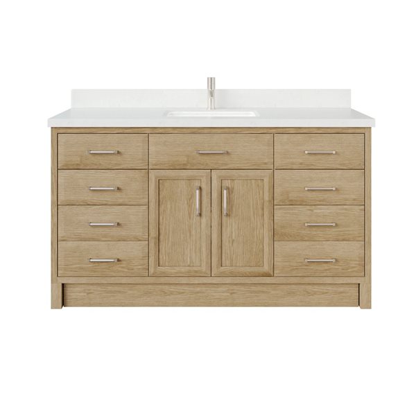 Spa Bathe Calumet III 60-in Weathered Oak Single Vanity with White with Grey Specks Engineered Stone Top
