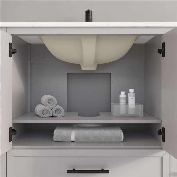 Spa Bathe Henley II 42-in Essential Grey Single Vanity with White with Grey Specks Engineered Stone Top