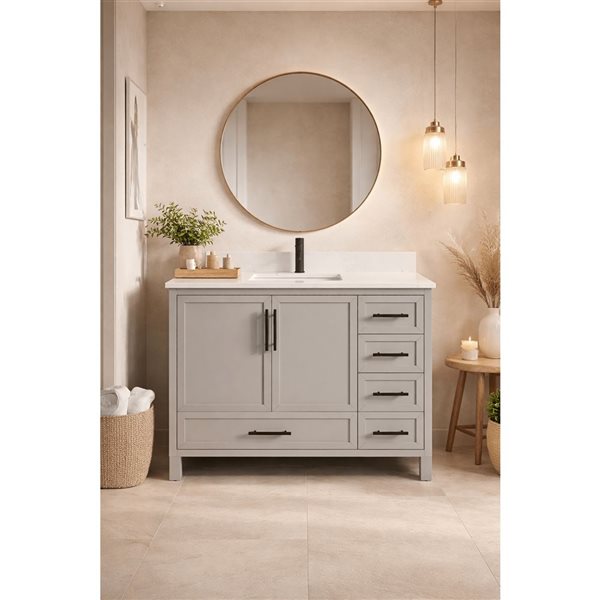 Spa Bathe Henley II 42-in Essential Grey Single Vanity with White with Grey Specks Engineered Stone Top