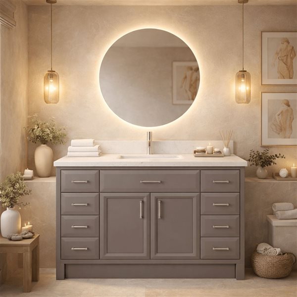 Spa Bathe Calumet III 48-in Mink Single Vanity with White with Grey Specks Engineered Stone Top