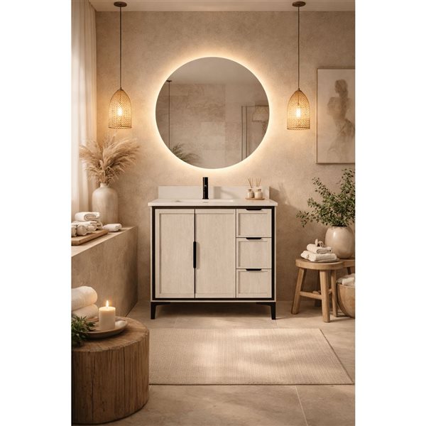 Spa Bathe Theo 36-in Silvered Grey Single Vanity with White with Grey Specks Engineered Stone Top