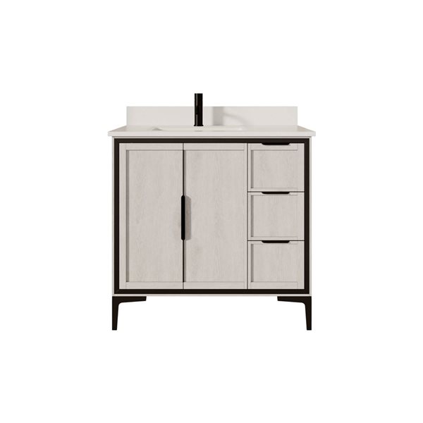 Spa Bathe Theo 36-in Silvered Grey Single Vanity with White with Grey Specks Engineered Stone Top