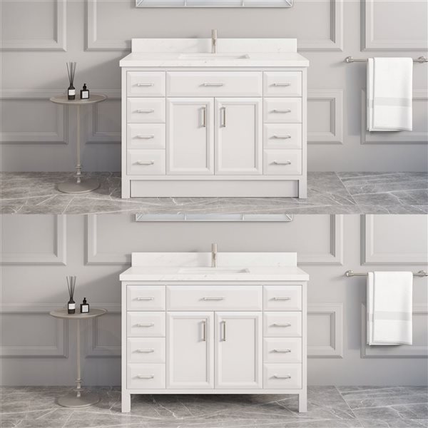 Spa Bathe Calumet III 48-in High Reflective White Single Vanity with White with Grey Specks Engineered Stone Top