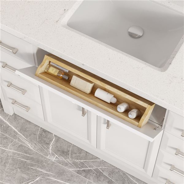 Spa Bathe Calumet III 48-in High Reflective White Single Vanity with White with Grey Specks Engineered Stone Top
