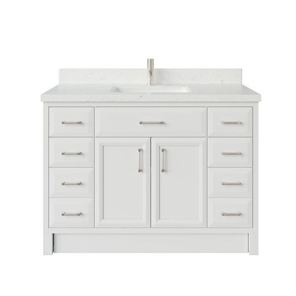 Spa Bathe Calumet III 48-in High Reflective White Single Vanity with White with Grey Specks Engineered Stone Top
