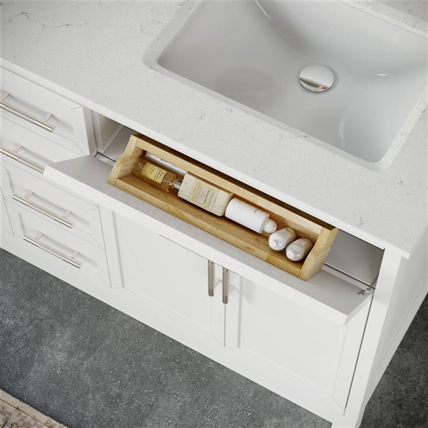 Spa Bathe Brook II 60-in High Reflective White Double Vanity with White with Grey Specks Engineered Stone Top