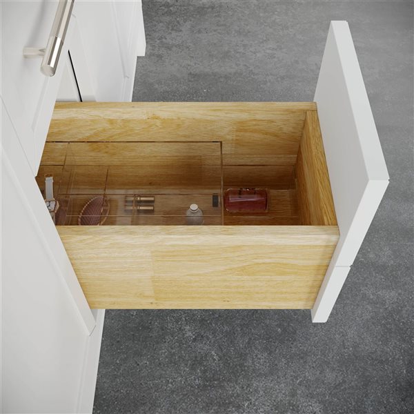 Spa Bathe Brook II 60-in High Reflective White Double Vanity with White with Grey Specks Engineered Stone Top