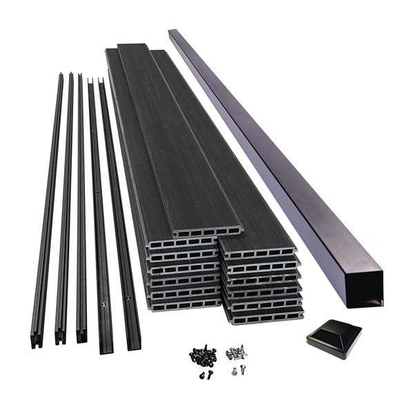 SLIPFENCE Horizontal Composite Panel Kit 8-ft H x 6-ft W with 1 Post - Charcoal
