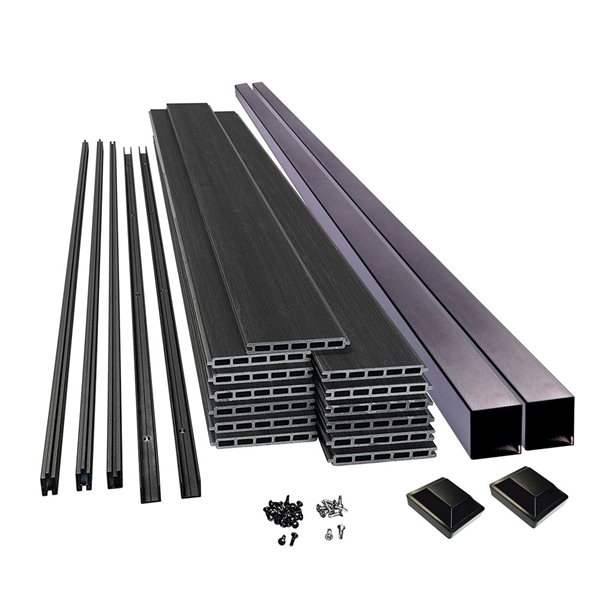 SLIPFENCE Horizontal Composite Panel Kit 7-ft H x 6-ft W with 2 Posts - Charcoal
