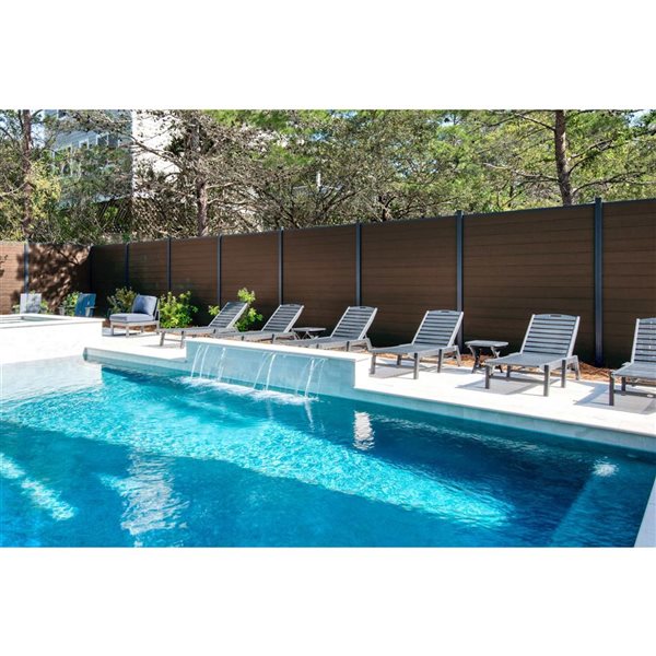 SLIPFENCE Horizontal Composite Panel Kit 6-ft H x 6-ft W with 2 Posts - Mahogany