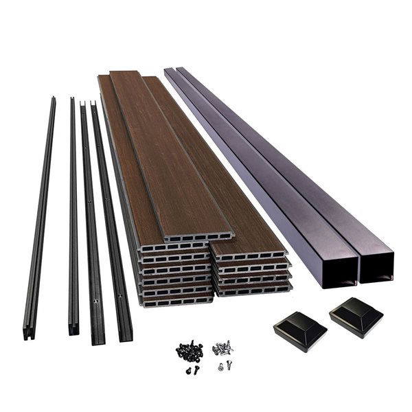 SLIPFENCE Horizontal Composite Panel Kit 6-ft H x 6-ft W with 2 Posts - Mahogany