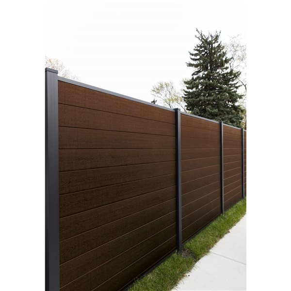 SLIPFENCE Horizontal Composite Panel Kit 6-ft H x 6-ft W with 2 Posts - Mahogany