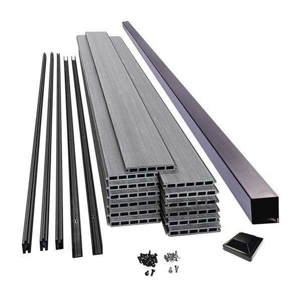 SLIPFENCE Horizontal Composite Panel Kit 8-ft H x 6-ft W with 1 Post - Ash