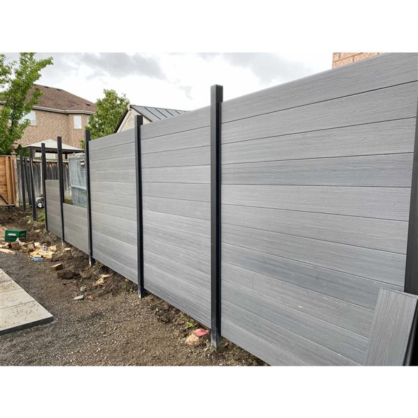 SLIPFENCE Horizontal Composite Panel Kit 8-ft H x 6-ft W with 1 Post - Ash