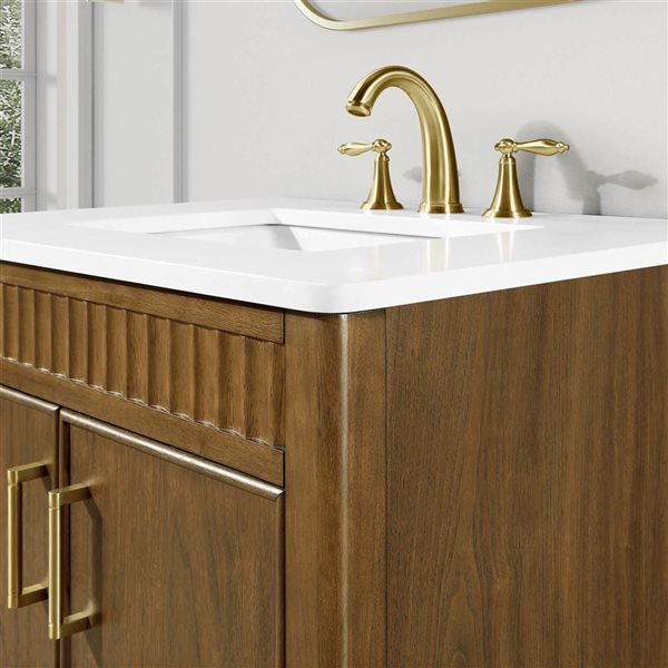 OVE Decors Juliette Freestanding Bathroom Vanity w/ White Quartz Top 30-in - Warm Walnut