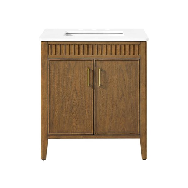 OVE Decors Juliette Freestanding Bathroom Vanity w/ White Quartz Top 30-in - Warm Walnut