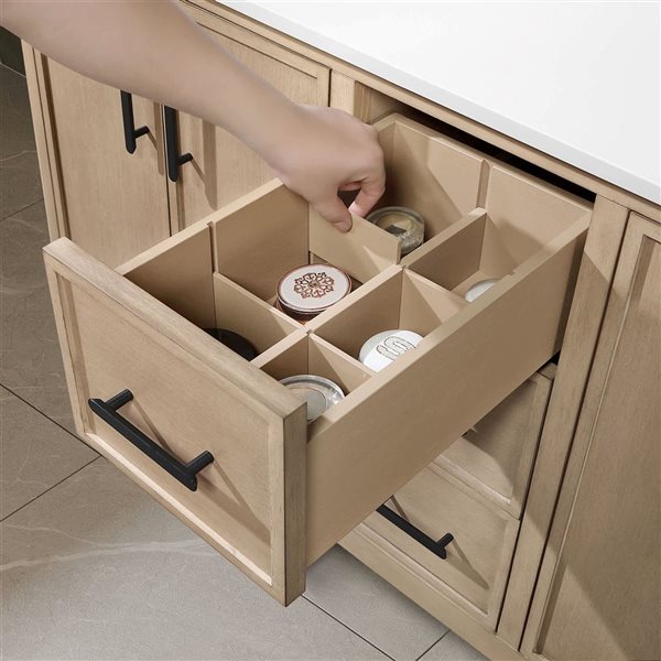 OVE Decors Solas Double Sink Freestanding Bathroom Vanity w/ White Engineered Stone Top 60-in - Sahara Birch