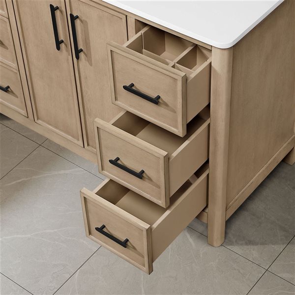 OVE Decors Solas Freestanding Bathroom Vanity w/ White Engineered Stone Top 48-in - Sahara Birch