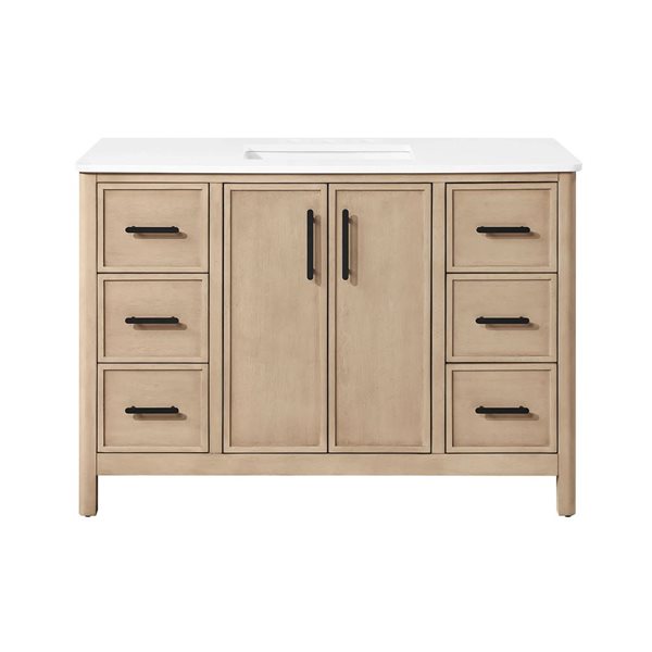 OVE Decors Solas Freestanding Bathroom Vanity w/ White Engineered Stone Top 48-in - Sahara Birch